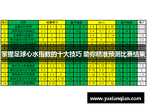 掌握足球心水指数的十大技巧 助你精准预测比赛结果
